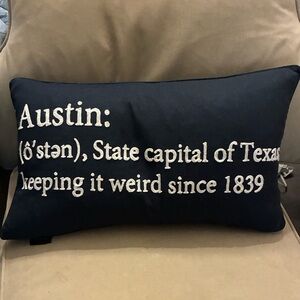 Austin Decorative feather Throw Pillow - Bavy with White Text